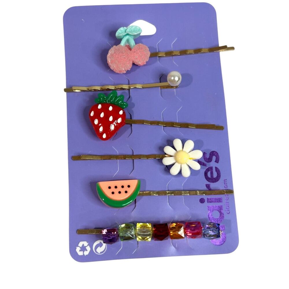 Claires New Fruit‎ Bobby Pin Faux Pearl Set of 6 Flower